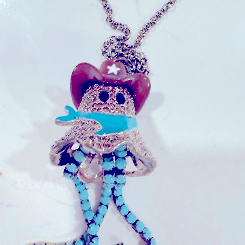 Betsey Johnson Cowboy Hat Necklace with Brown and Turquoise